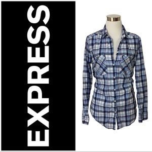 Express Plaid Button Front